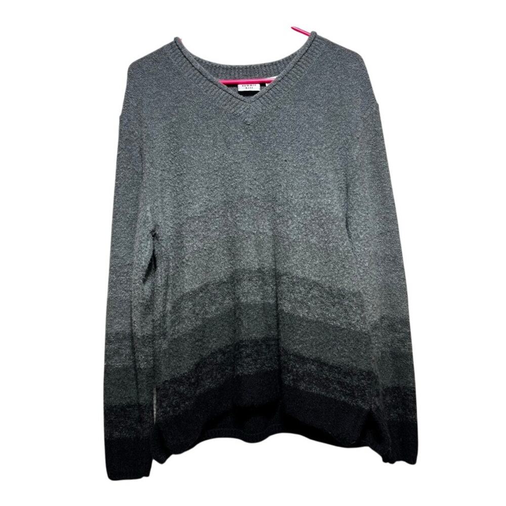 Summit Hill Gray Black Ombre Colorblock Vneck Pullover Sweater Size M Wool Blend